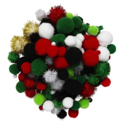Pom Pom mix 150 stk. julemiks – en mengde fluffy pomponger i julens farger