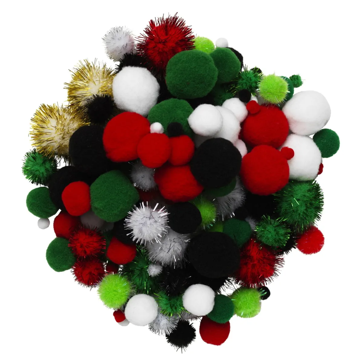 Pom Pom mix 150 stk. julemiks – en mengde fluffy pomponger i julens farger