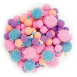Pom Pom mix 150 stk. pastellfarger – en mengde fine, fluffy pomponger!