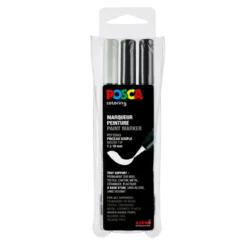 Posca Brush PC-350 3-pakning – svart / svart / hvit