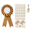Premiesløyfe til kjepphest Ø7 cm og klistremerker i gullfarget tema + 1 engelcharm