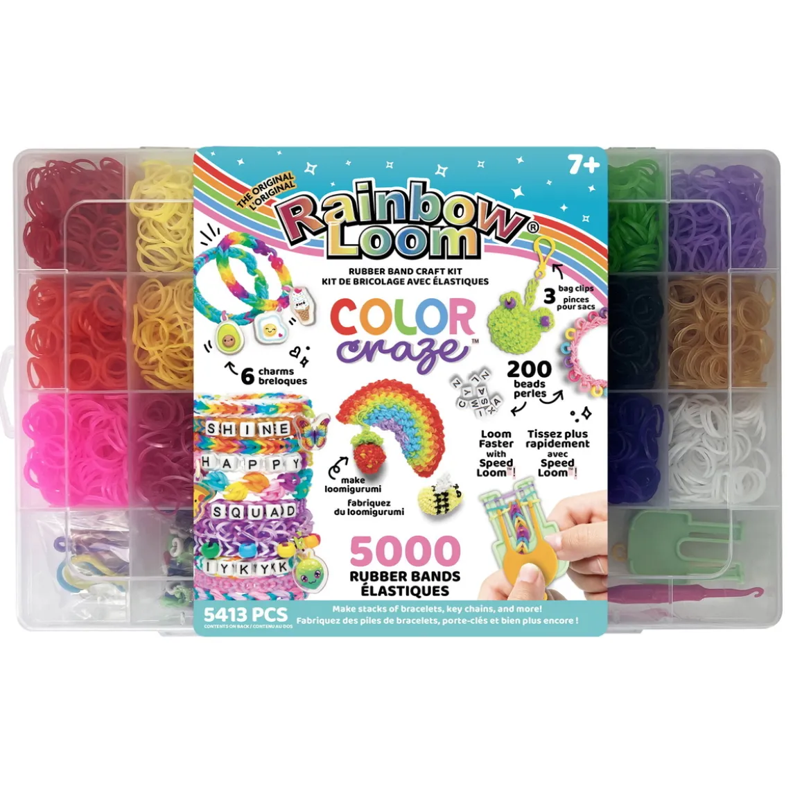 Rainbow Loom Color Craze, 5000 Looms + armbåndsverktøy, perler, charms