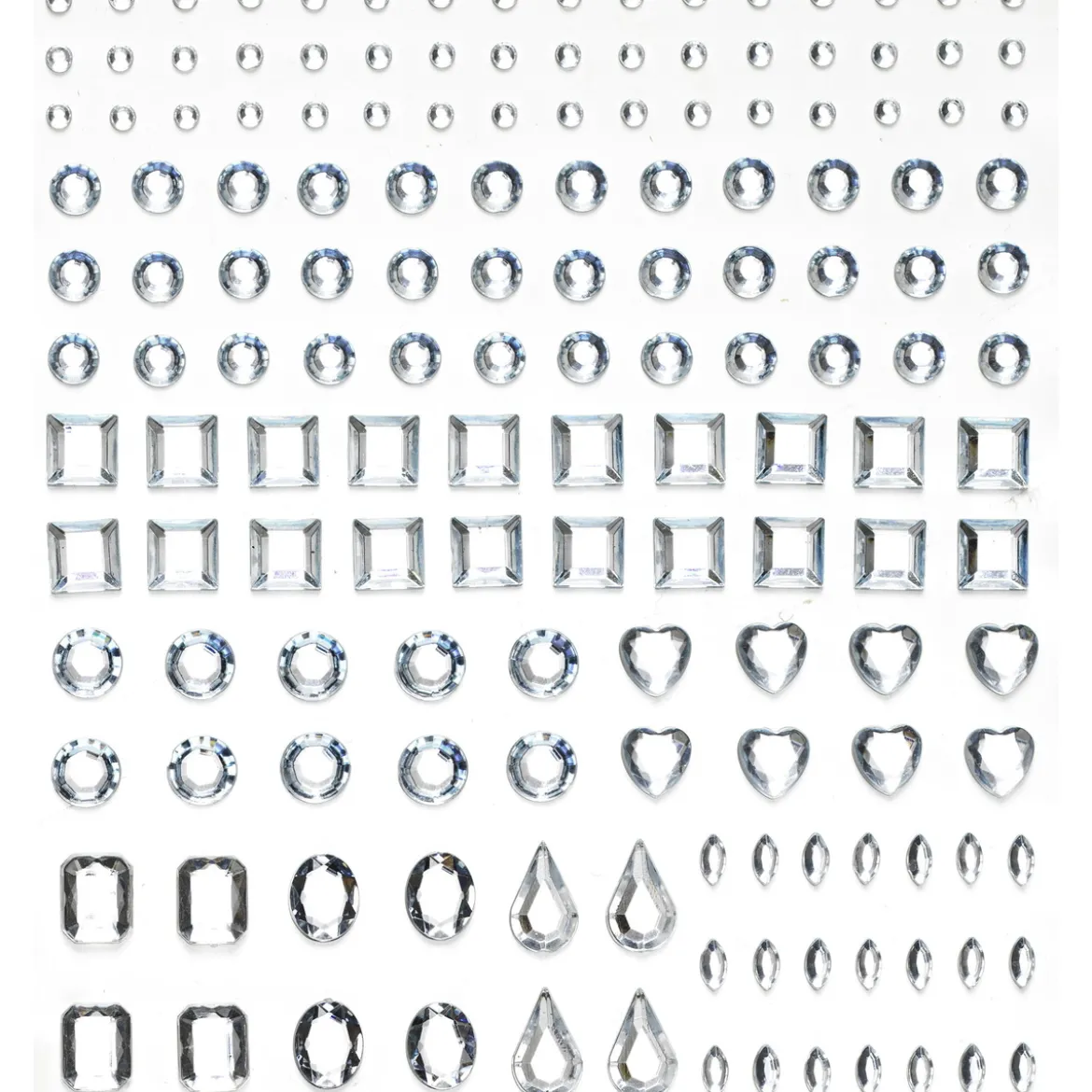 Rhinestone stickers former krystall – 304 perleklistremerker med forskjellige former. L 2–12 mm