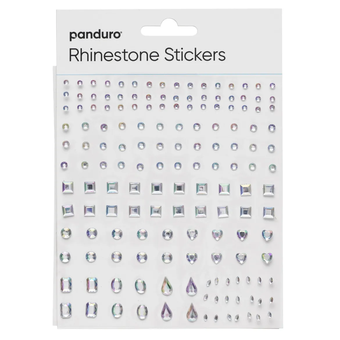 Rhinestone Stickers iriserende miks med ulike former – til sammen 310 former, ca. 2–10 mm