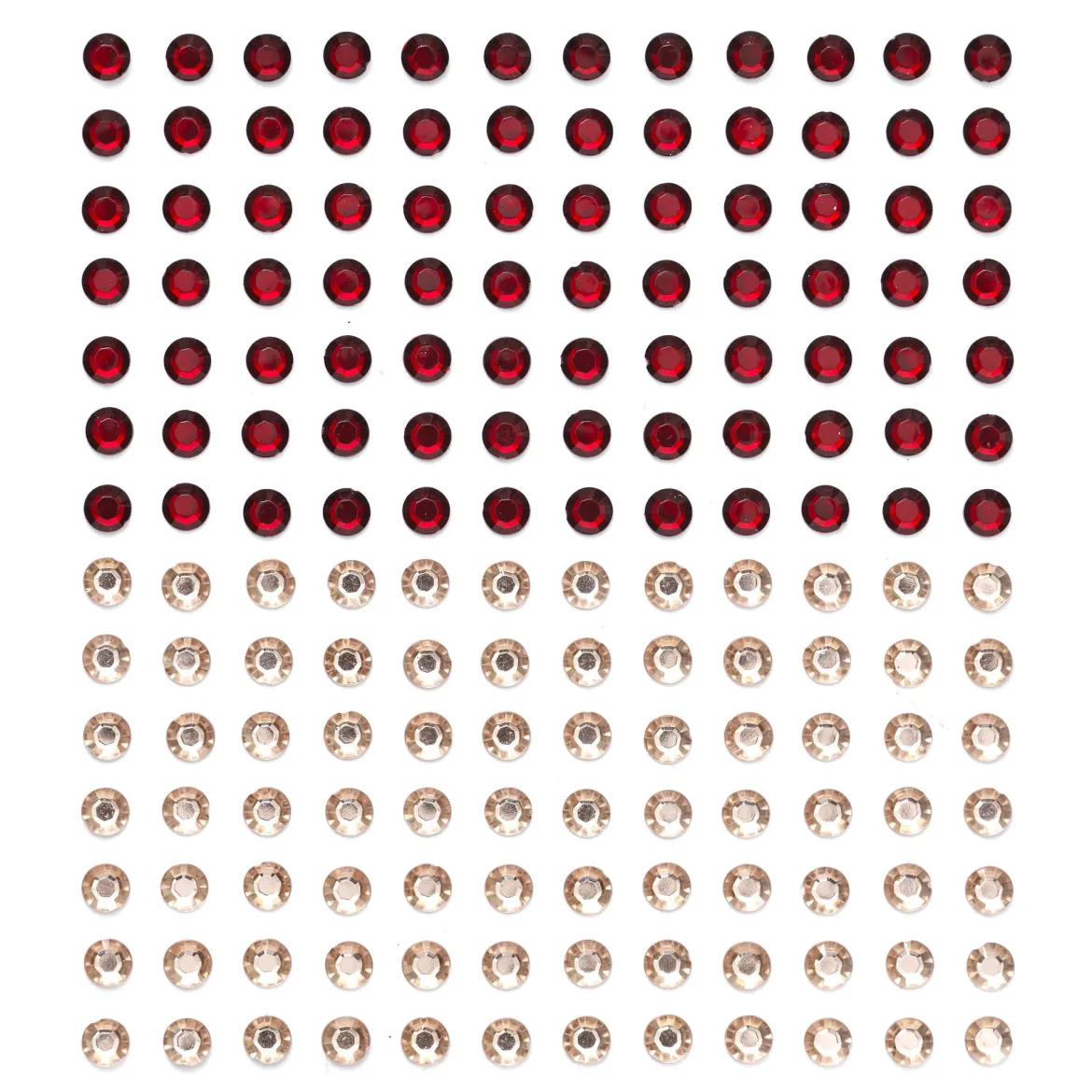 Rhinestone stickers – 336 runde fasetterte klistremerker i rødt og rosa. Ø6 mm