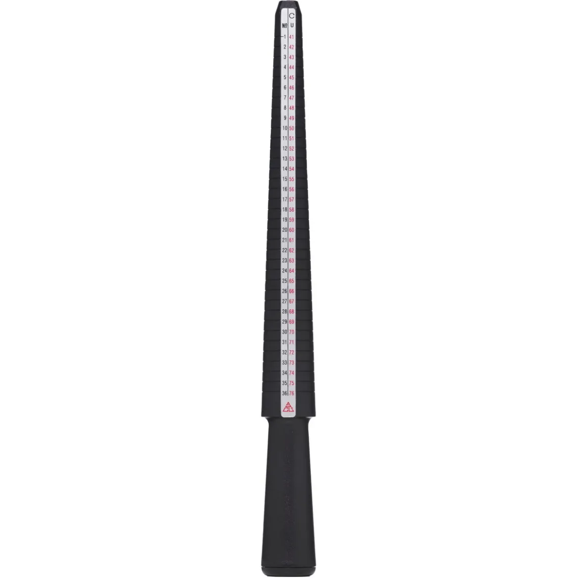 Ringmåler – 27 cm lang – med mål i millimeter, amerikansk standard, europeisk standard og numerisk standard