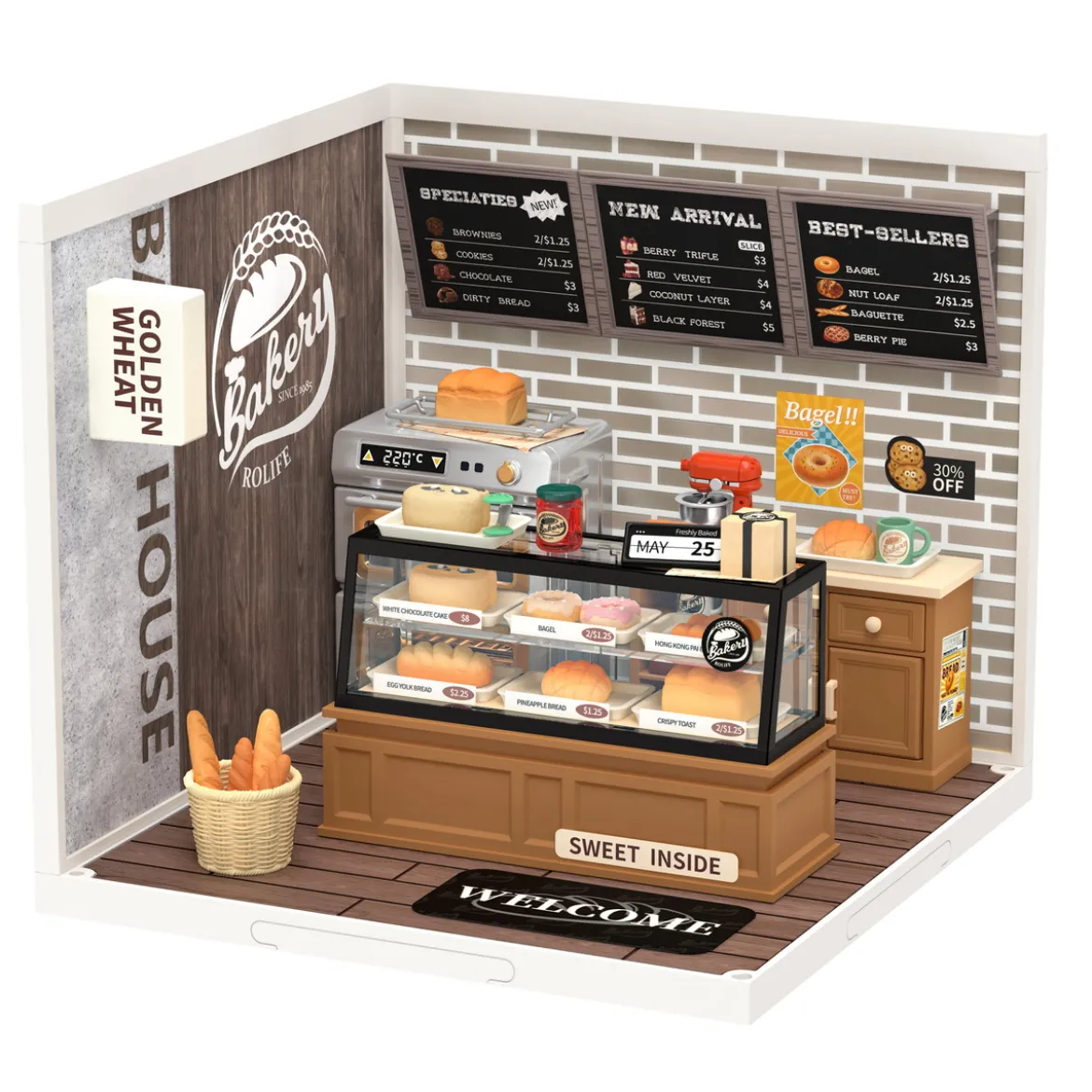 Rolife DIY Super Creator Golden Wheat Bakery miniatyrdiorama – DW005B, 163×163×152 mm
