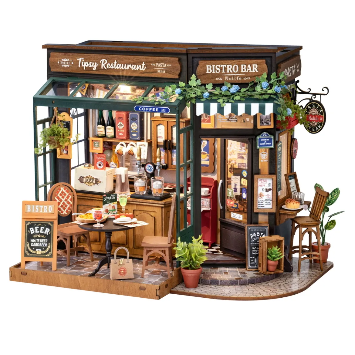 Rolife DIY Tipsy Restaurant miniatyrdiorama – DG167, 230×180×182 mm