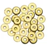 27 runde, flate gullfargede perler av metall – Ø 6 mm, 2 mm tykkelse