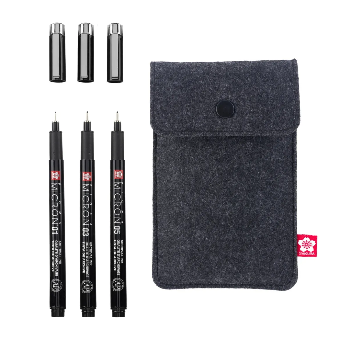 Sakura Pigma Micron Black Edition – 3 stk. fineliners #01, 03 og 05 + pennal