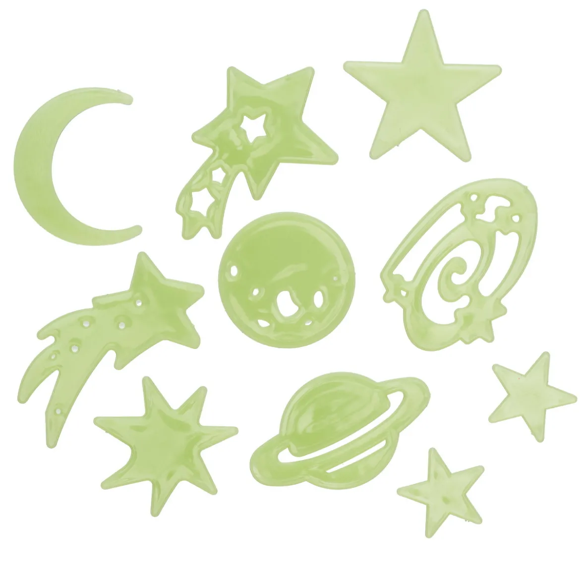 Selvlysende glow in the dark-figurer, 25 stk. verdensromtema + 24 limputer