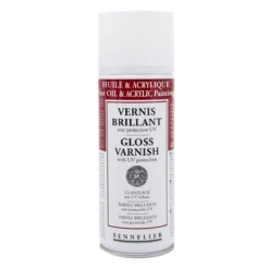Sennelier Spray Universal Anti-UV Varnish Gloss 375 ml, blank beskyttende lakk for oljemaling og akrylmaling