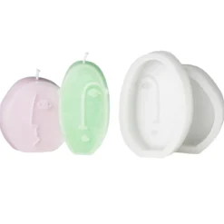 Silikonform til å støpe lys – to ansikter – høyde 7,5 / 9,5 cm, dybde ca. 2 cm
