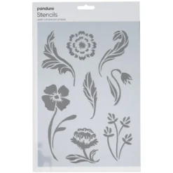 Sjablong A4, stensil med blomster og blader
