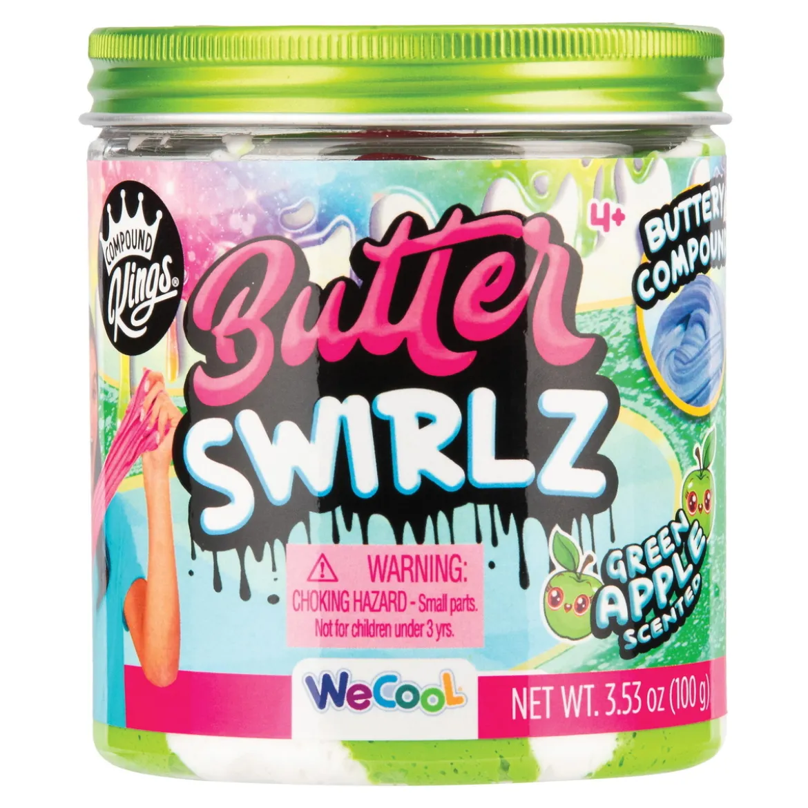 Slime Butter Swirls Jar Apple Green, grønt og hvitt slim. 100 gram