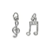 2 sølvfargede anheng / charms G-nøkkel 5×15 mm, note med strass 7,4×14 mm