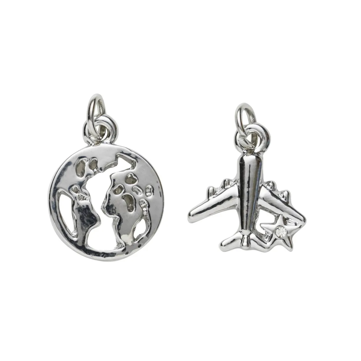 2 sølvfargede anheng / charms jordklode Ø12 mm, fly 13×15 mm