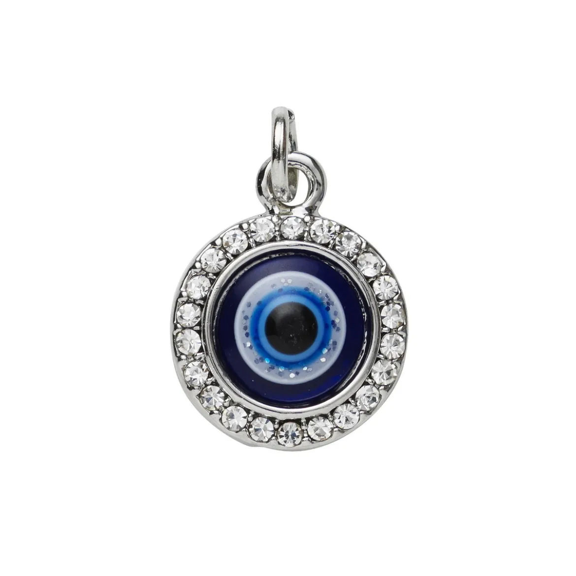 Sølvfarget anheng / charm det onde øyet med strass og farger Ø13 mm