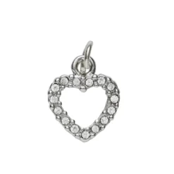 Sølvfarget anheng / charm hjerte med strass 10×8 mm