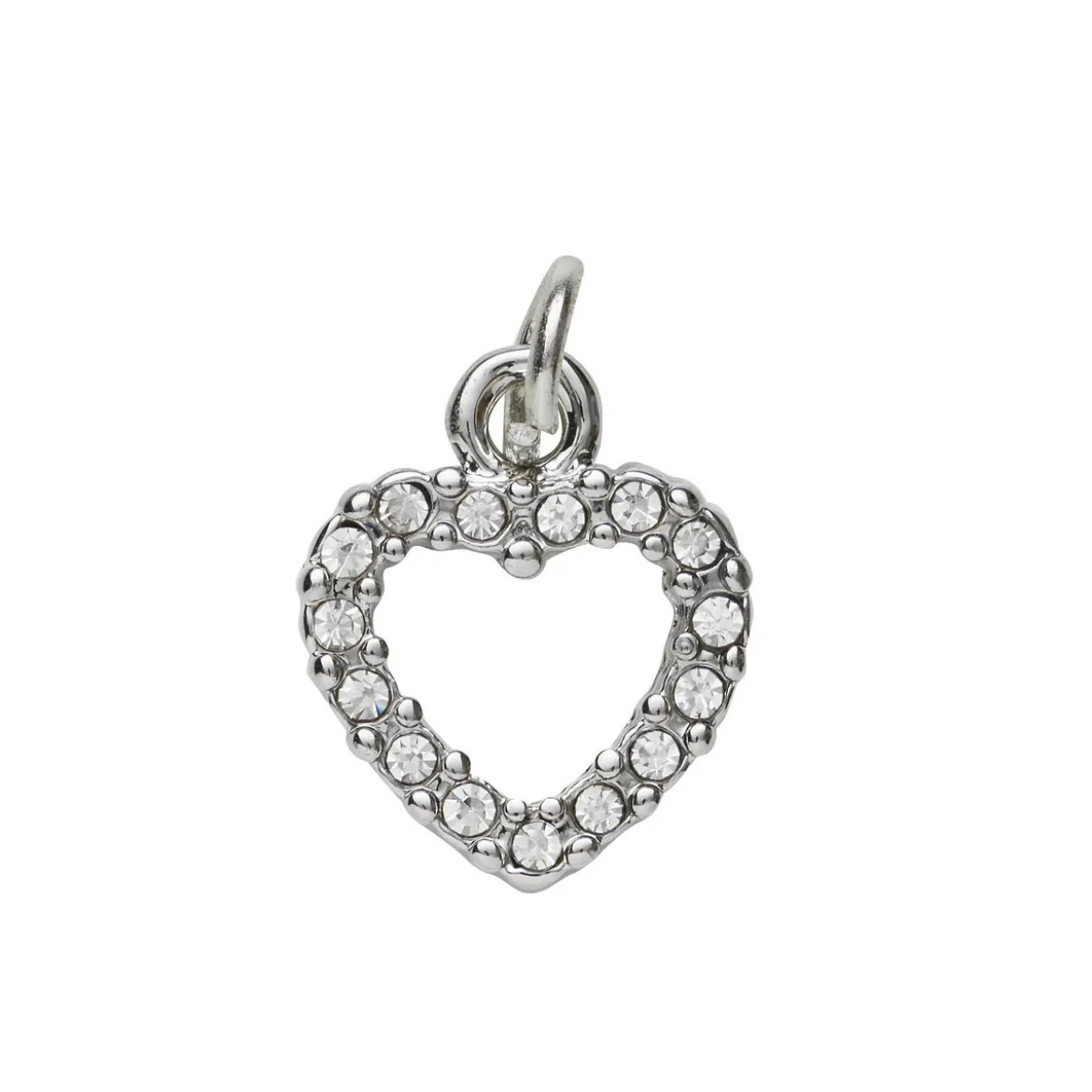 Sølvfarget anheng / charm hjerte med strass 10×8 mm