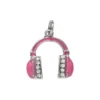 Sølvfarget anheng / charm hodetelefoner med farge og strass 12×15 mm