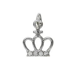 Sølvfarget anheng / charm prinsessekrone med strass 12,3×15 mm