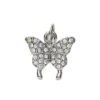 Sølvfarget anheng / charm sommerfugl med strass 14×14 mm