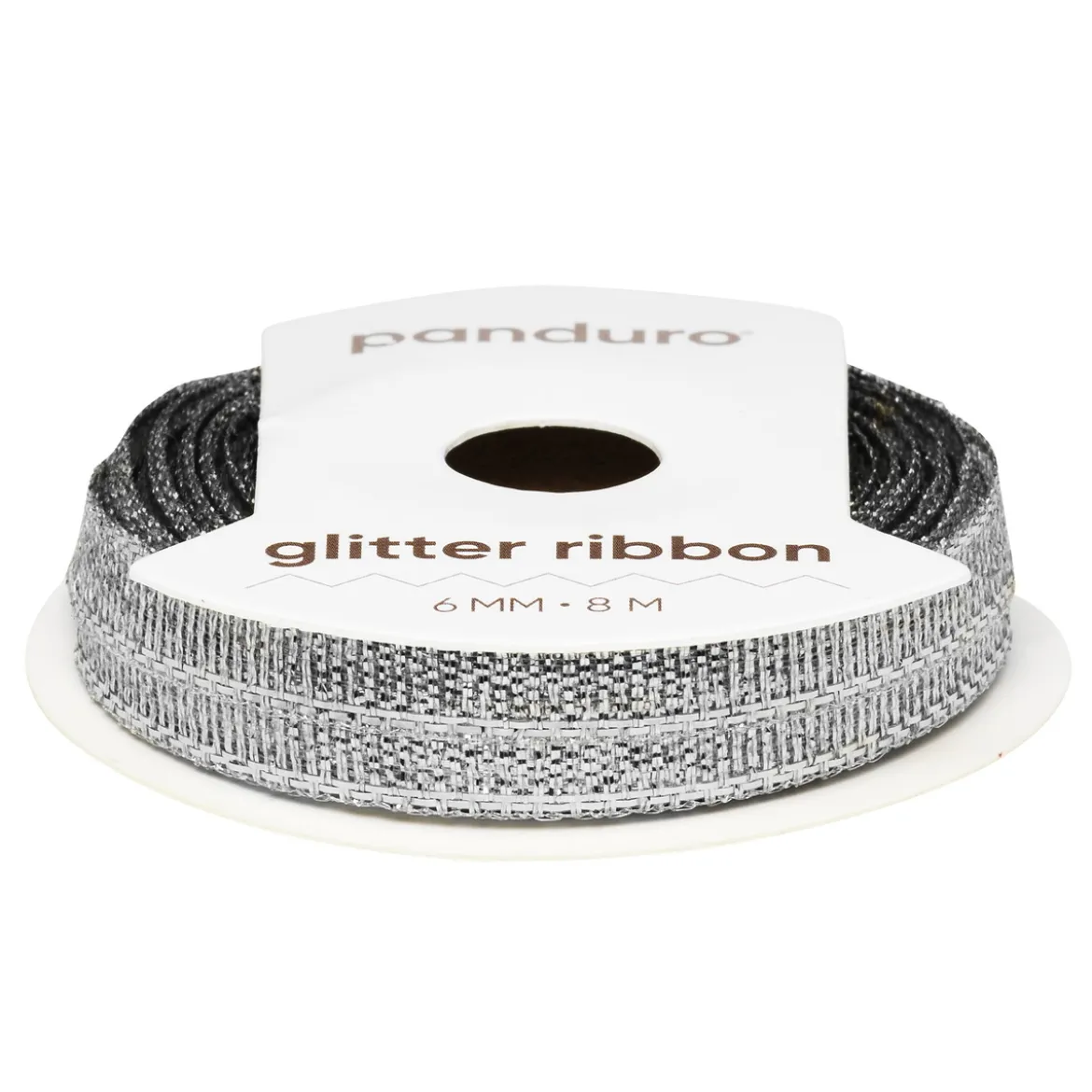 Sølvfarget glitterbånd – 6 mm bredt og 8 meter langt