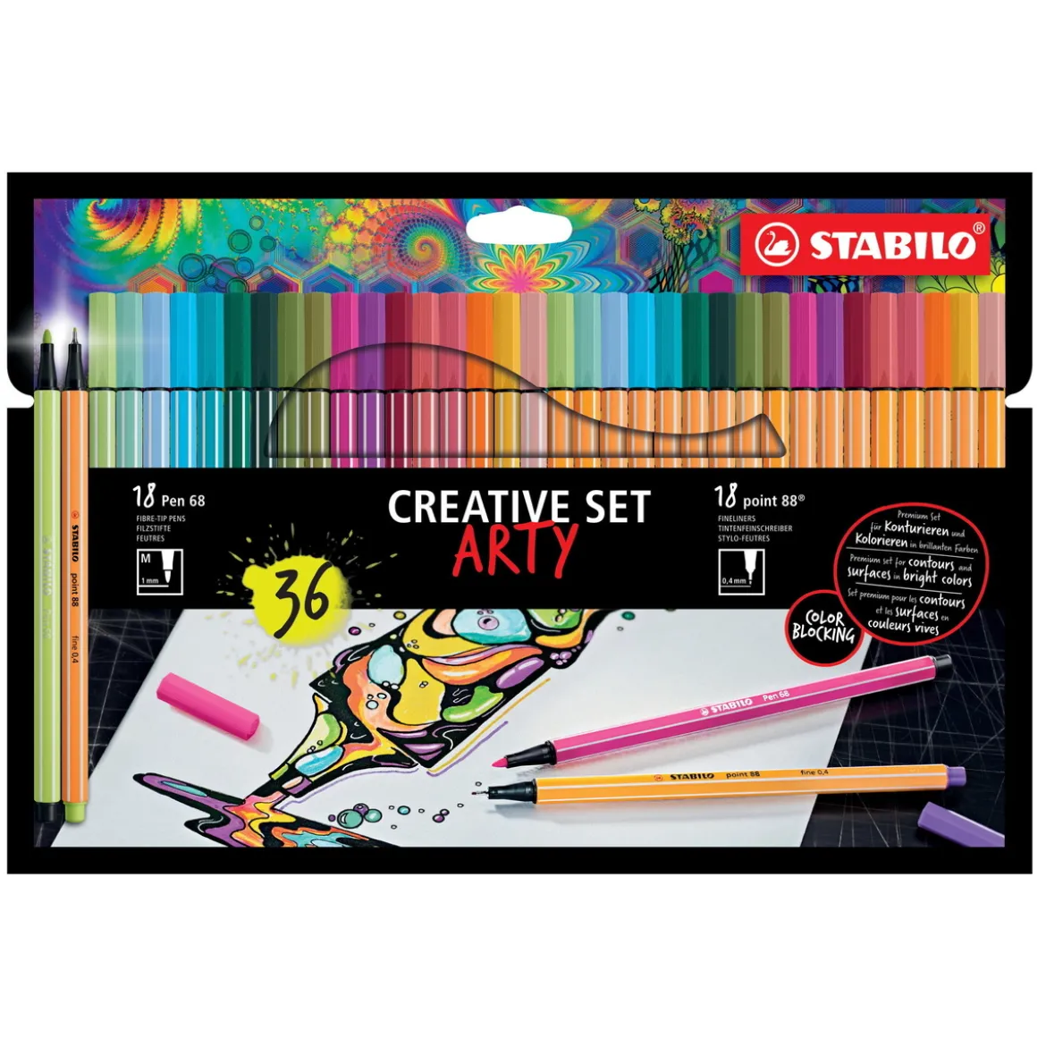 Stabilo Creative Set Arty 36 – 18×2 Stabilo Pen 68 & Point 88 fineliners
