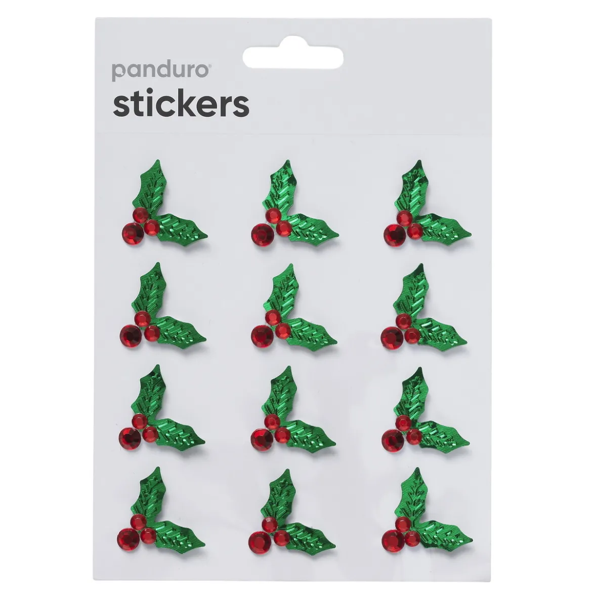 Stickers Jul, 3D-klistremerker metallic-kristtorn med røde perler, 12 stk.