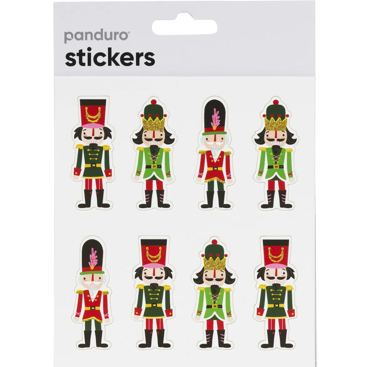 Stickers Jul, klistremerker med tykke 2 mm nøtteknekkere gullglitter, 8 stk.