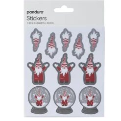 Stickers Jul, koselige nisser 3 ark med til sammen 33 klistremerker