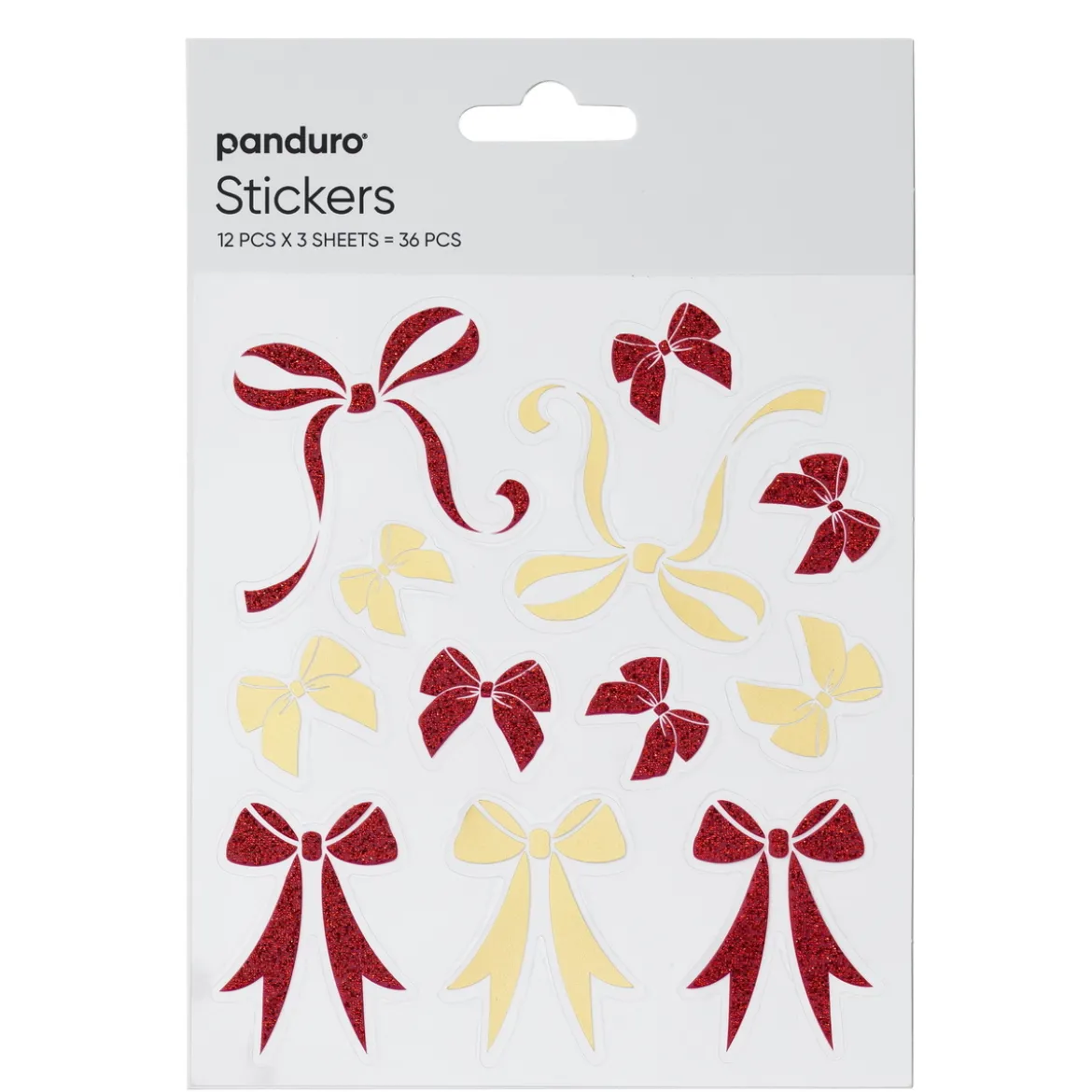 Stickers Jul, sløyfer, 3 ark med til sammen 36 klistremerker