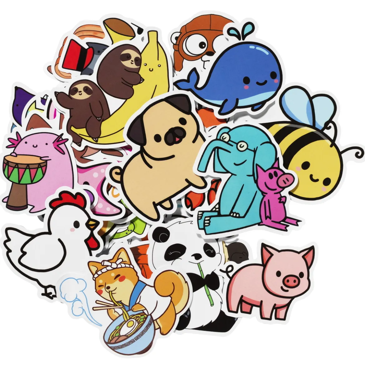 Stickers med søte og sprø dyr som er kawaii! Ca. 50 morsomme klistremerker