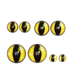 8 stk. gule øyne av glass. 4 par, diameter 10, 15, 20, 25 mm.