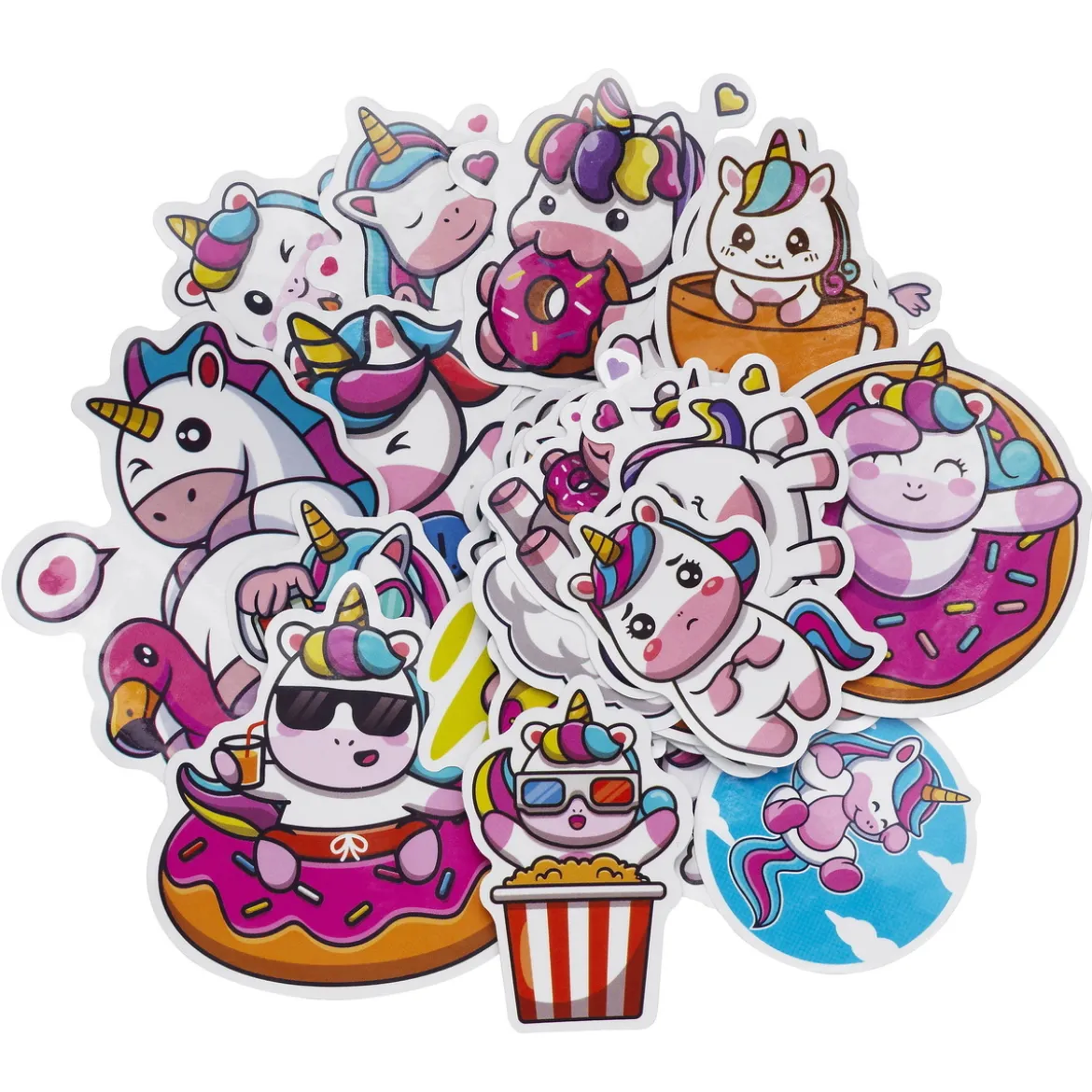 Store klistremerker med kawaii enhjørninger og unicorns, 50 stk.