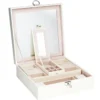 Stort, kremfarget smykkeskrin med speil og mange rom / skuffer – 25×25×9 cm