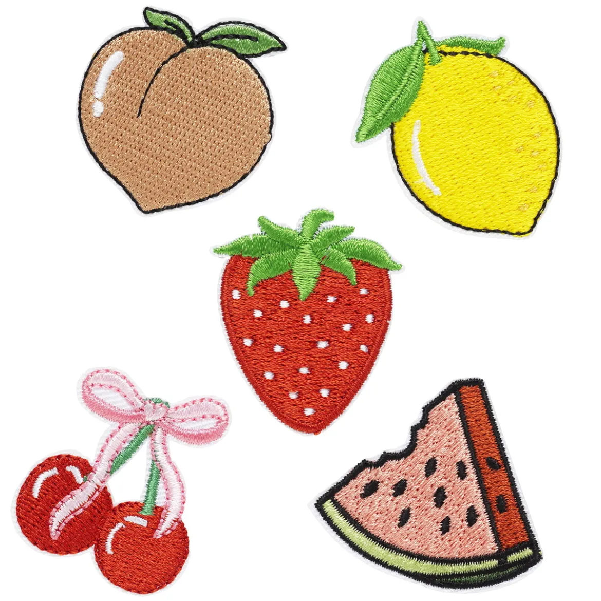Strykemerker frukter 5 stk. Søte og fargerike frukter, 30×35 mm.