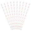 Sugerør av papir 10-pakning, hvite med rosa hjerter. Lengde 19,5 cm