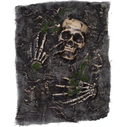 Tekstilduk med skjelett og dødninghode til Halloween-bordet ca. 38×53 cm