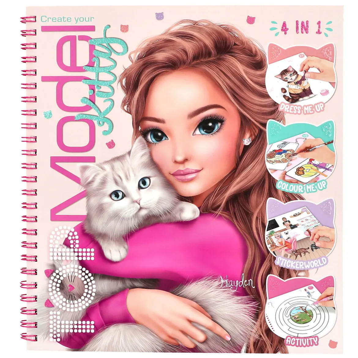 TOPModel Kitty 4-in-1 aktivitetsbok med klistremerker, 20,2×22,2 cm