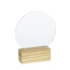 Transparent akrylplate i trestativ, rund Ø14 cm, 3 mm tykk