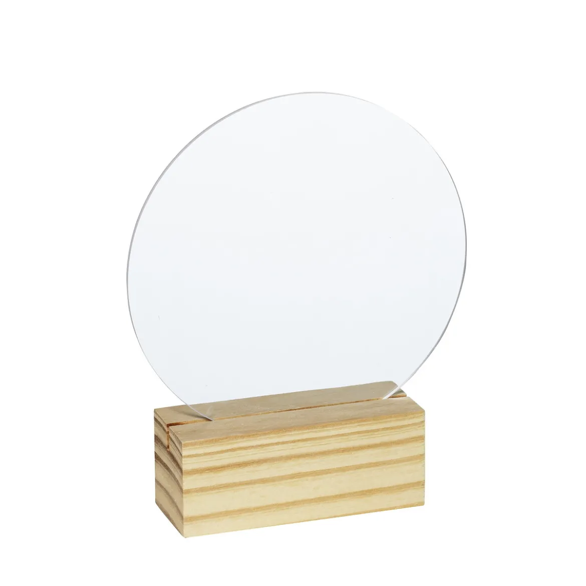Transparent akrylplate i trestativ, rund Ø14 cm, 3 mm tykk