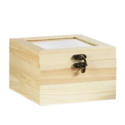 Trekasse, titteskap med glassvindu i lokket, 15×15×7,5 cm