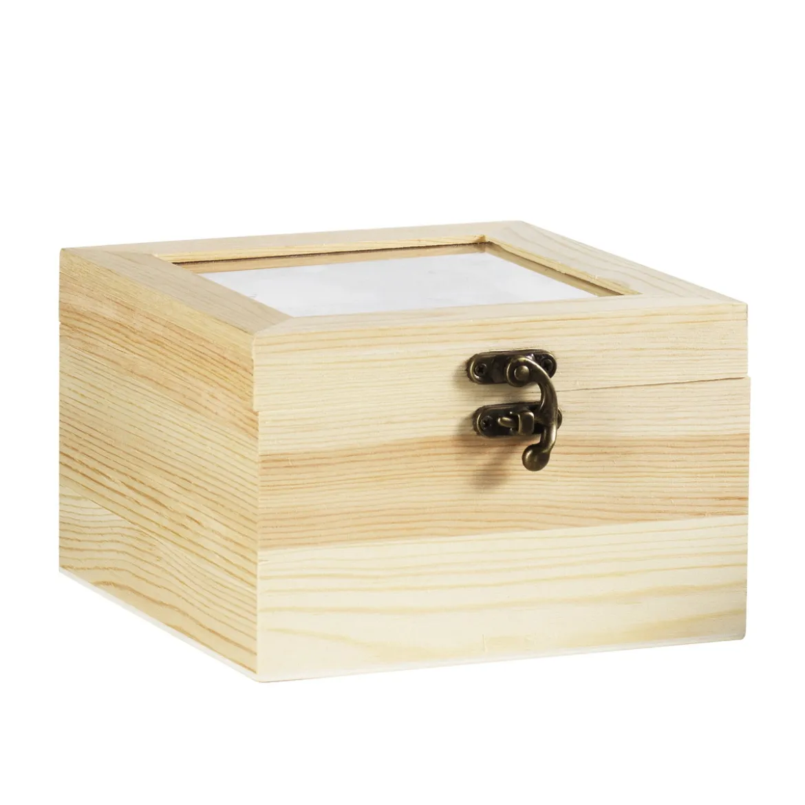 Trekasse, titteskap med glassvindu i lokket, 15×15×7,5 cm
