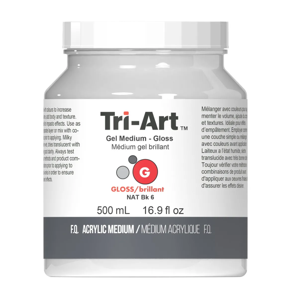 Tri-Art Gel Medium Gloss 500 ml, blankt gelbasert fortykningsmiddel for akrylmaling