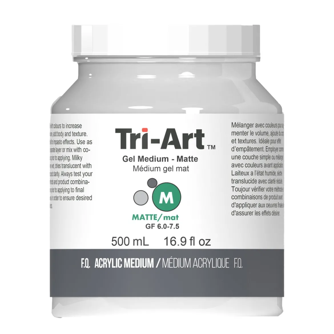 Tri-Art Gel Medium Matte 500 ml, matt gelbasert fortykningsmiddel for akrylmaling