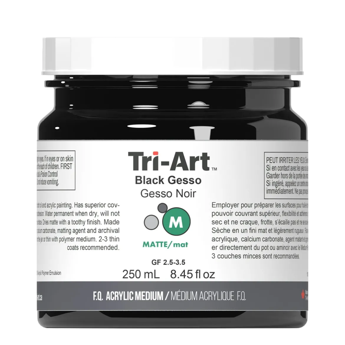 Tri-Art Medium Gesso Black 250 ml, svart grunning for akrylmaling