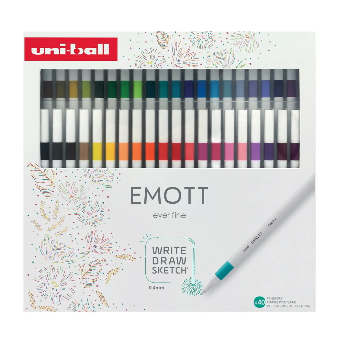 Uni Emott Ever Fine Fineliners 40-pakning, 0,4 mm spiss