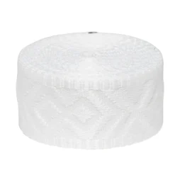 Veskerem, hvit med vevd mønster, lengde 250 cm, bredde 3,8 cm